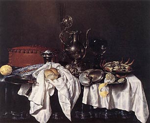 Stil Life with Pie, Silver Ewer and Crab, 1658