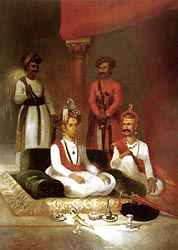 Madhu Roo Narayan, the Maratha Peshwa with Nana Fadnavs and Attendants - by James Wales, 1792