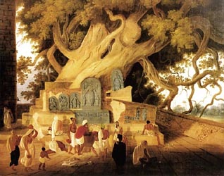 The Bodhi Tree at the Badh Gaya Temple - by Charles D'Oyly, c1830