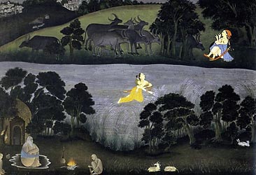 Sohni swims to meet her loverMahinwal - Provincial Mughal, Farrukhabad, c1775-80