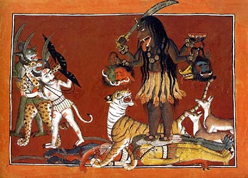 The Goddess Kali Slaying Demons - Mandi Punjab Hills, c1700-25