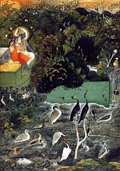 Radha and Krishna beside a lake at sunset - Kota, Rajisthan, c1750