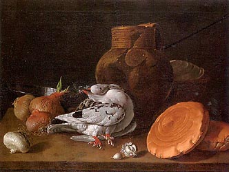 Still Life with Pigeons, Onions, Bread and Kitchen Utensils, 1772